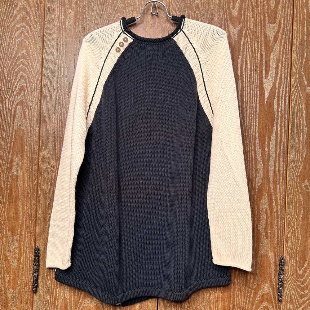 Pure Handknit Black Cream Cotton Colorblock Button Sweater L/XL NWT 4506-07 - Picture 8 of 9